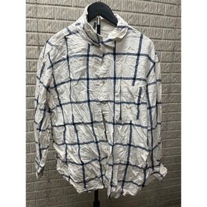 Universal Thread Oversized Fit Plaid Button Down Shirt XXL Blue White Long Sleev